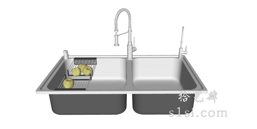 现代厨房不锈钢双盆水槽水盆【ID:13701】-拾艺肆